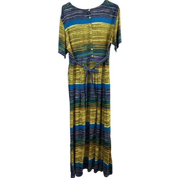 Vintage Pretty Pink Sz L Vibrant Colorful Rayon Back Button Front Pockets Maxi - Picture 2 of 9